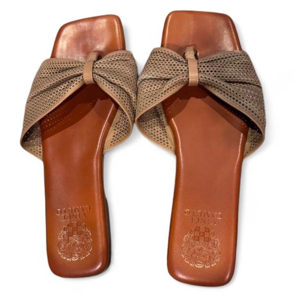 Vince Camuto Brown Leather Sandals with Bow Detail